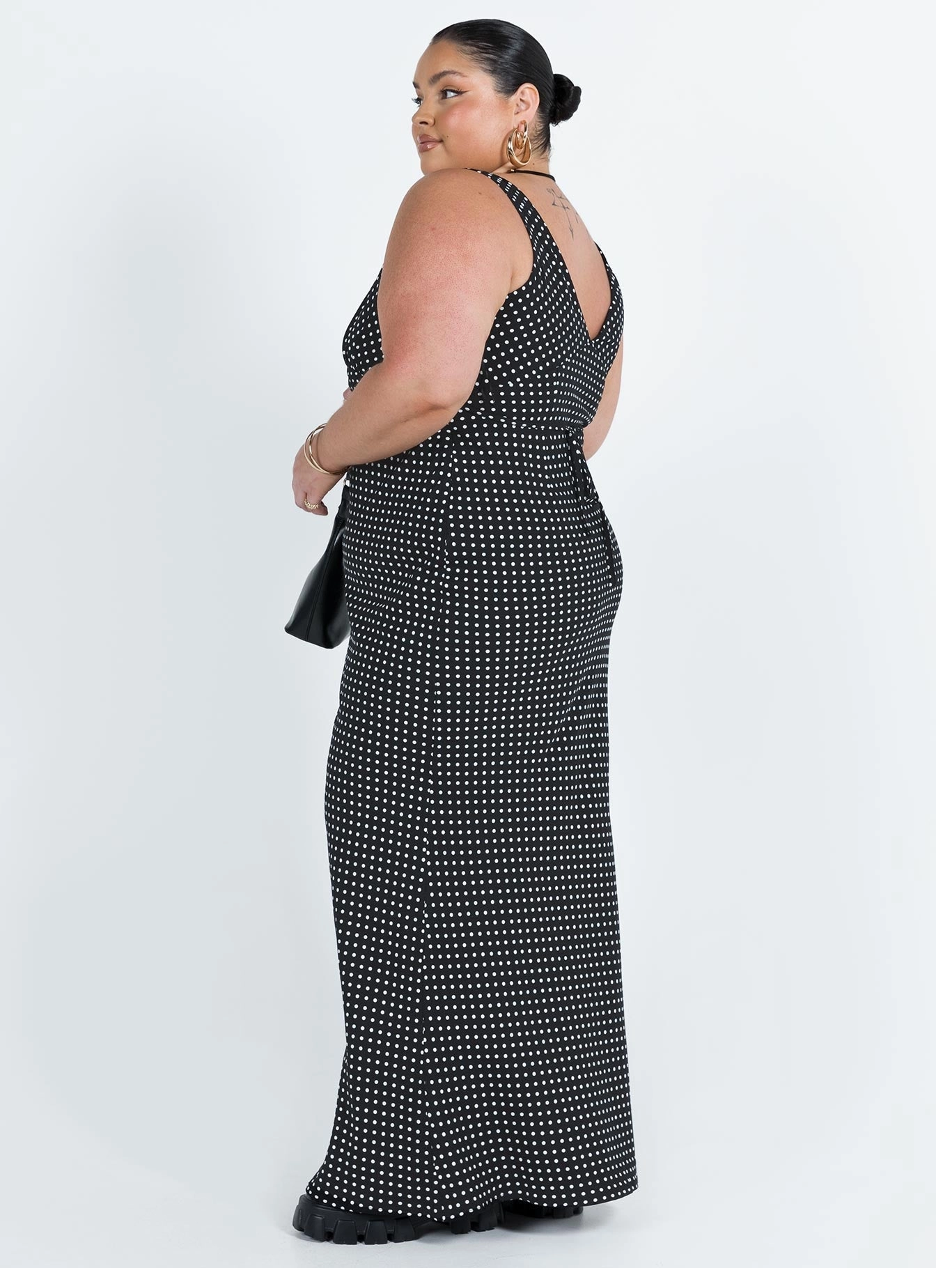 Nellie Maxi Dress Black Polka Dot Curve Travel-friendly