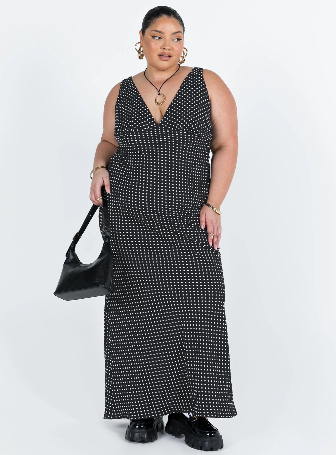 Pure Tone Nellie Maxi Dress Black Polka Dot Curve