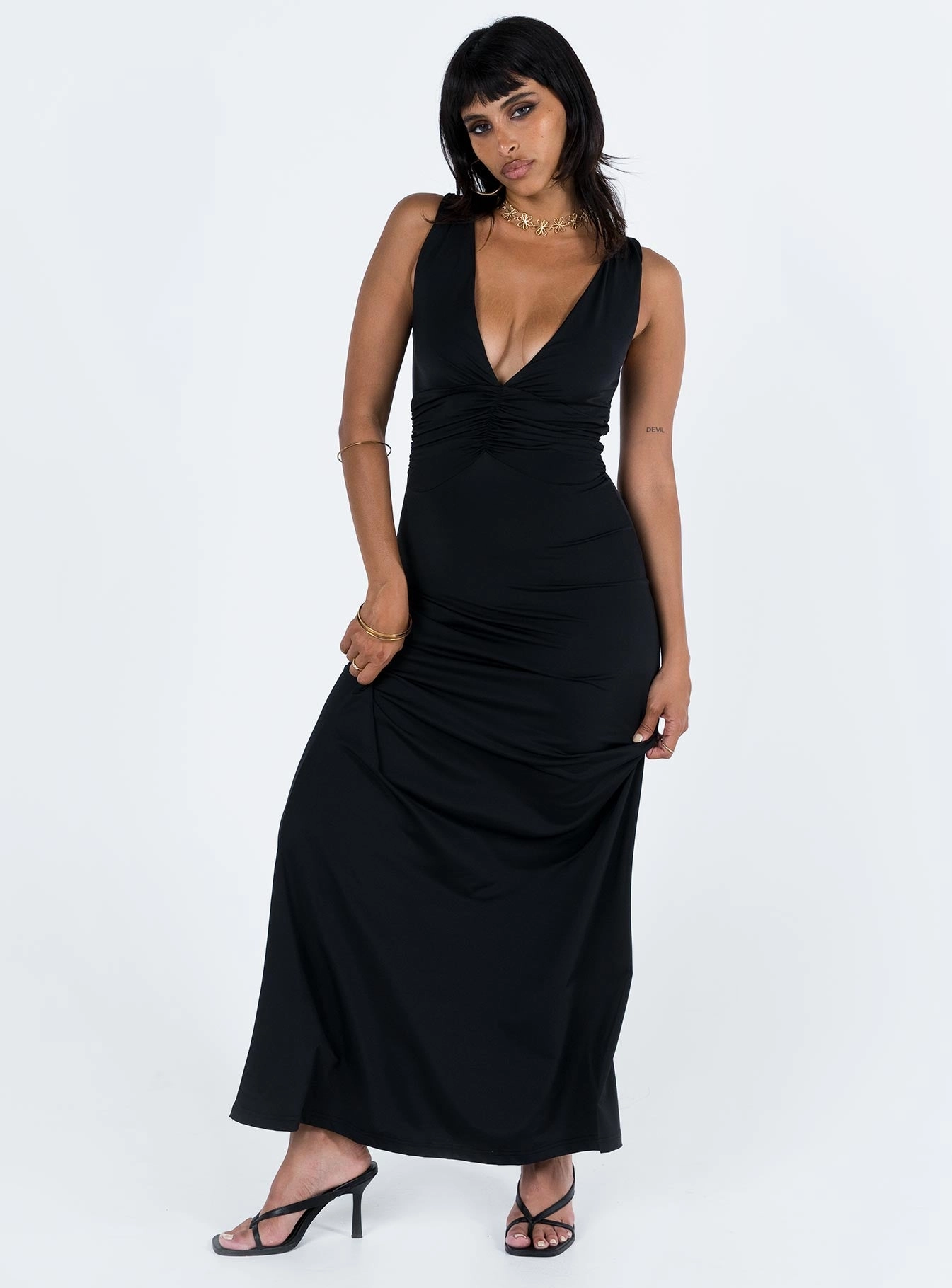 Delicate Finish Applique-Detail Ellia Maxi Dress Black