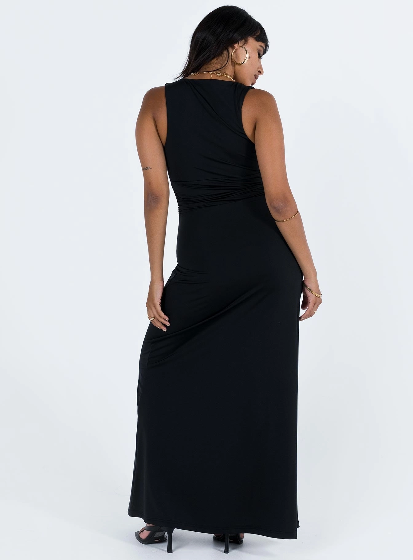 Ellia Maxi Dress Black Slit Detail Subtle Charm