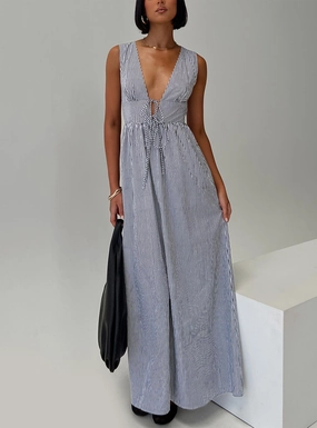 Elegant Tailoring Versatile Wearable Pokey Maxi Dress Black / White Stripe