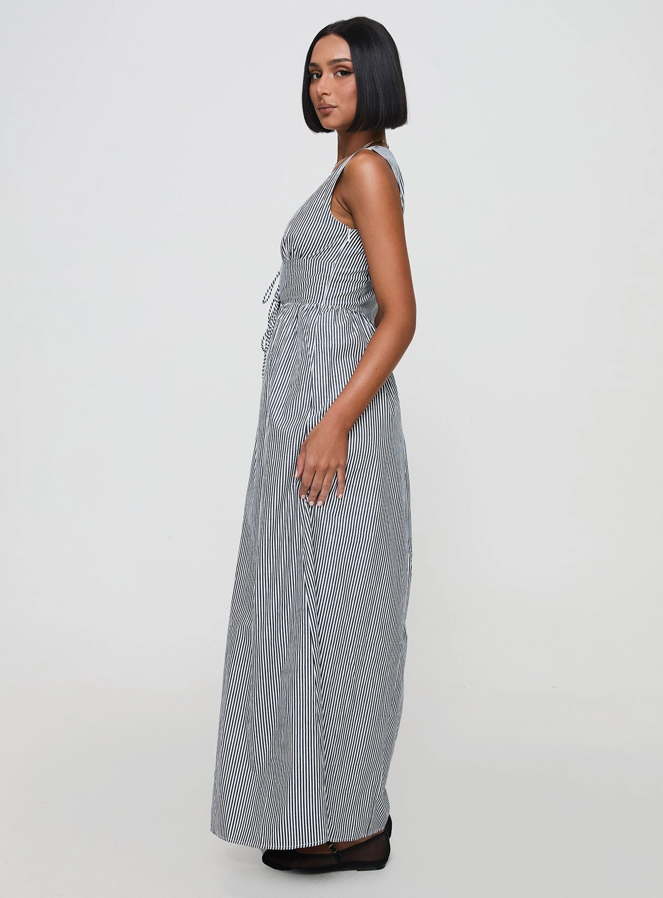 Vintage-Inspired Timeless Comfort Wear Pokey Maxi Dress Black / White Stripe