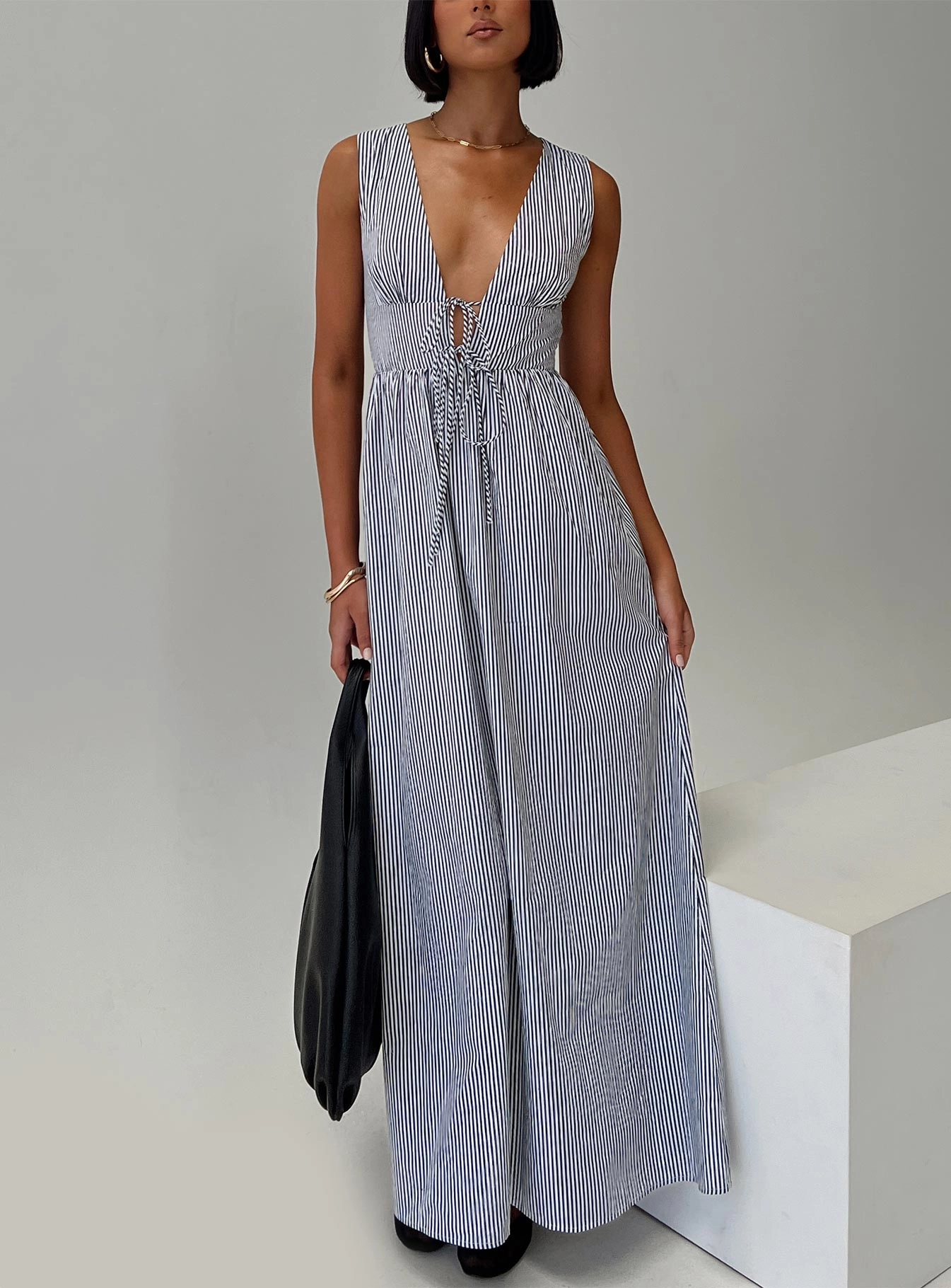 Elegant Tailoring Versatile Wearable Pokey Maxi Dress Black / White Stripe
