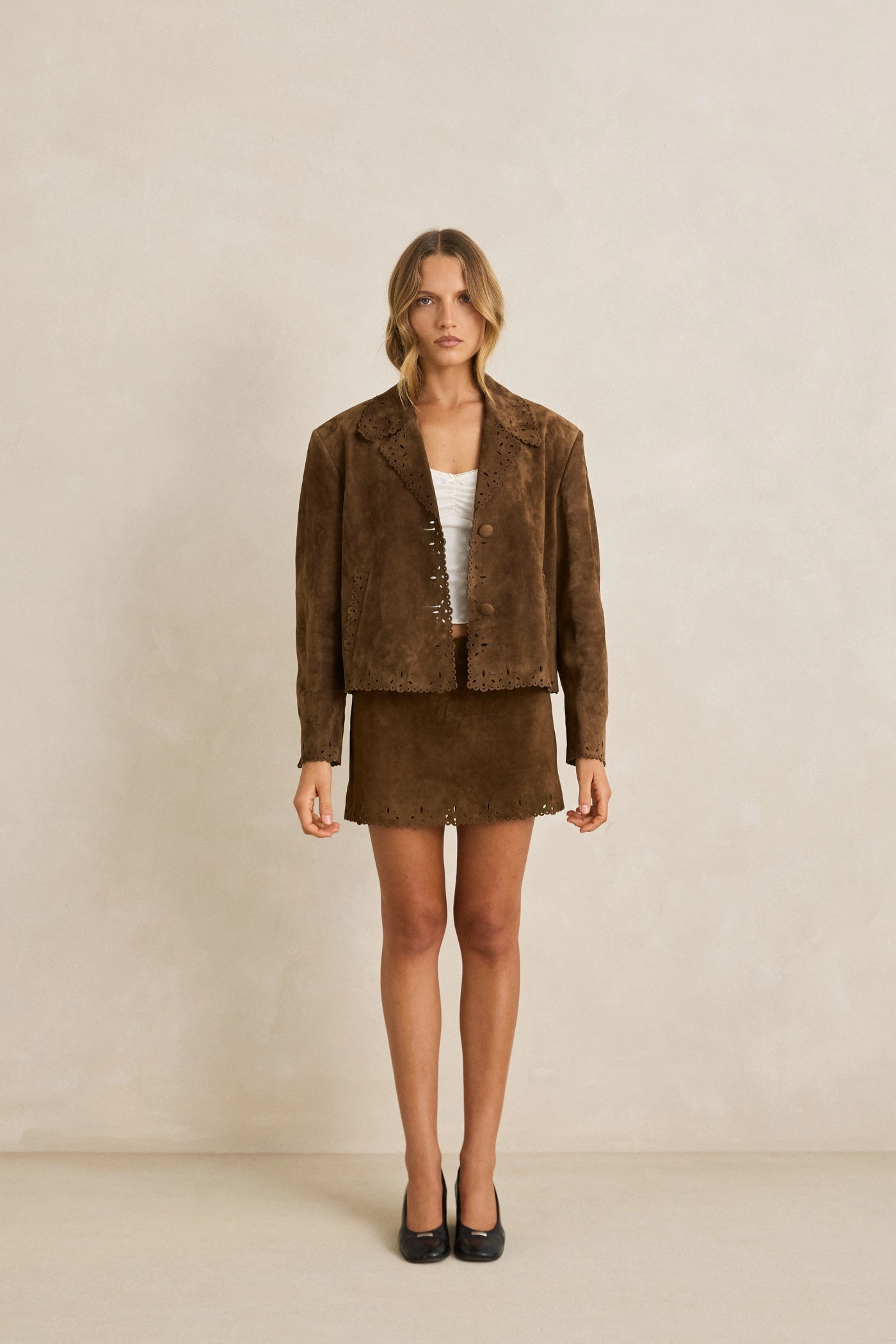 Shopping Trip Poppy Eyelet Suede Mini Skirt