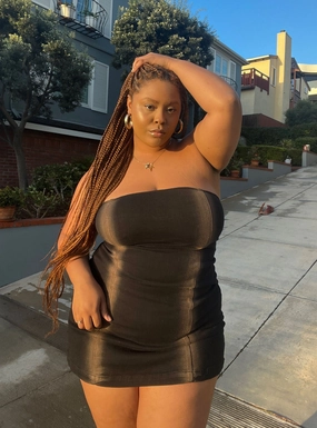 Pre Show Denim Mini Dress Black Curve Lace Accent