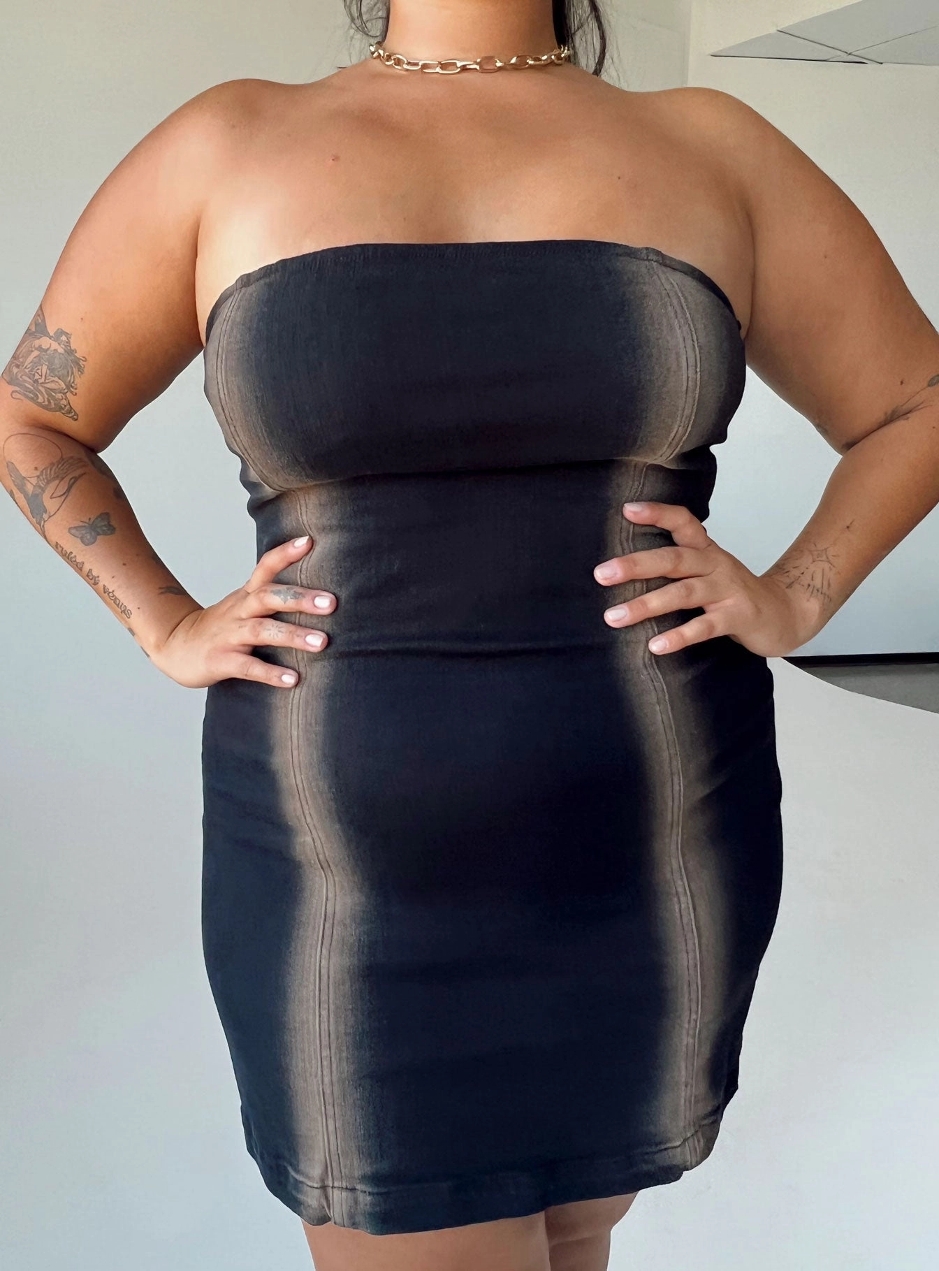 Pre Show Denim Mini Dress Black Curve Flattering Look