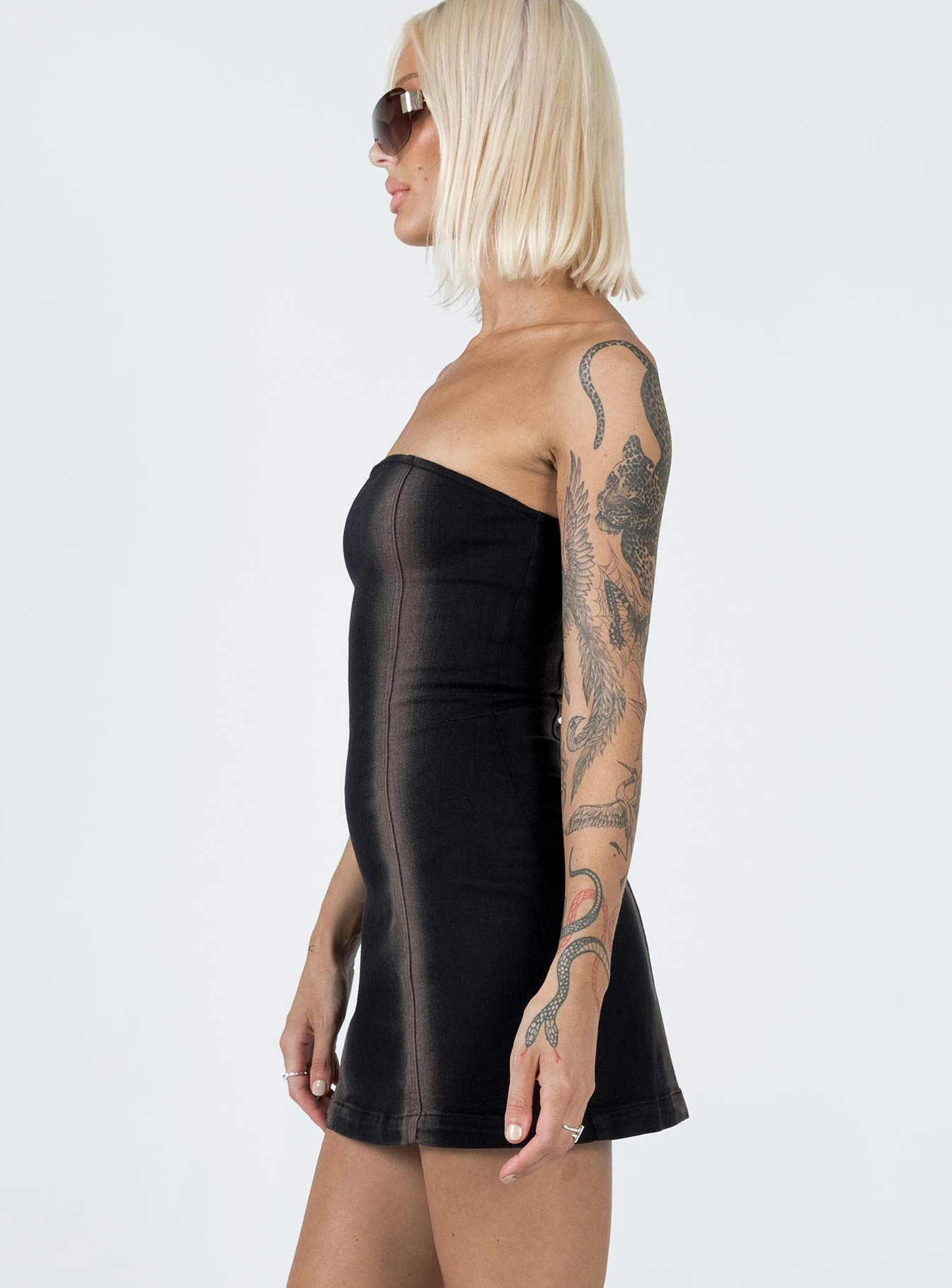 soft fit Dry-Clean-Only Pre Show Denim Mini Dress Black