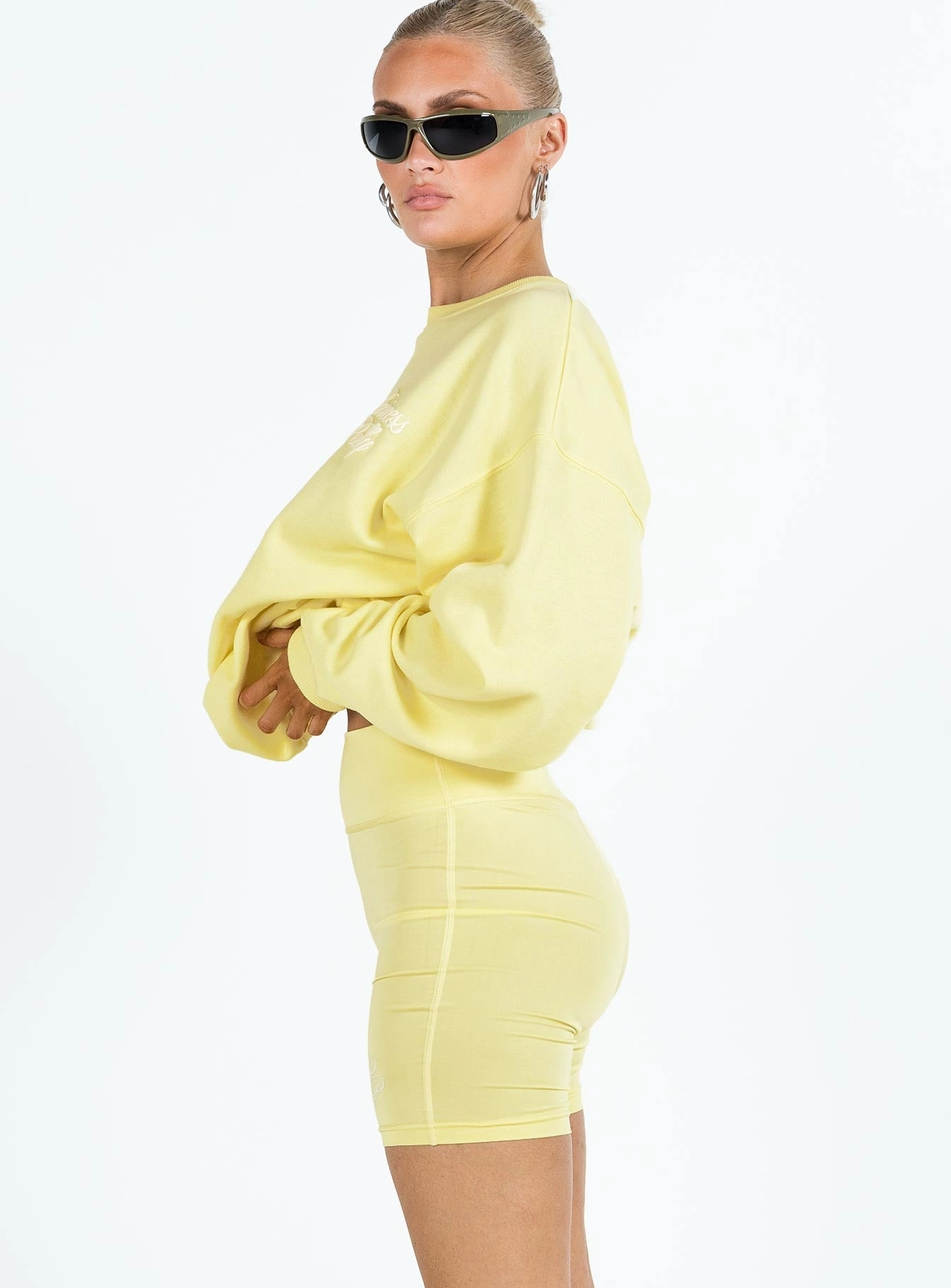 Princess Polly Bike Shorts Cursive Text Lemon / Eggshell Seamless Comfort