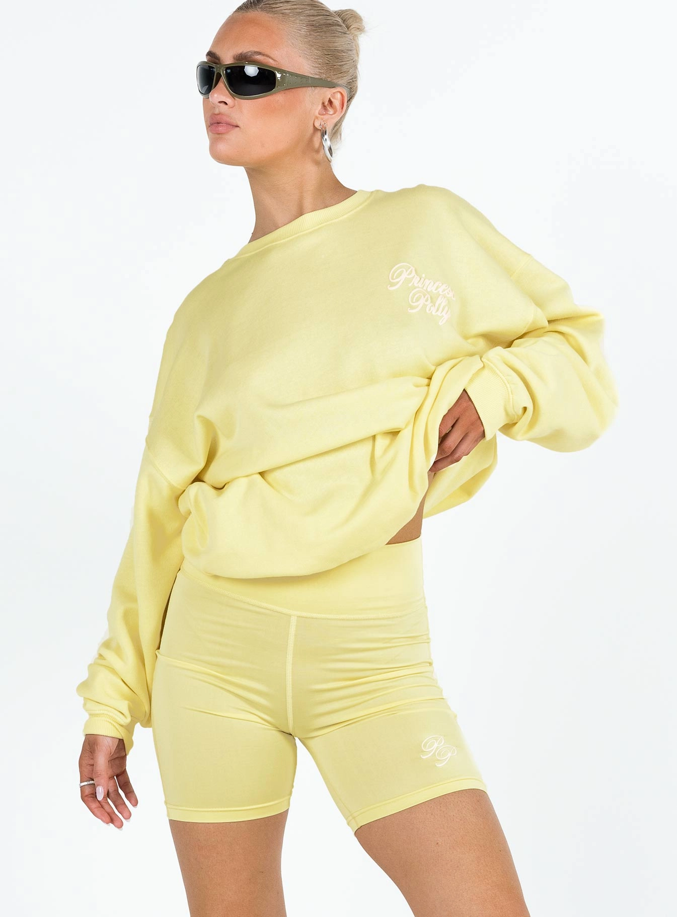 Princess Polly Bike Shorts Cursive Text Lemon / Eggshell agriculture industry Athletic Shorts