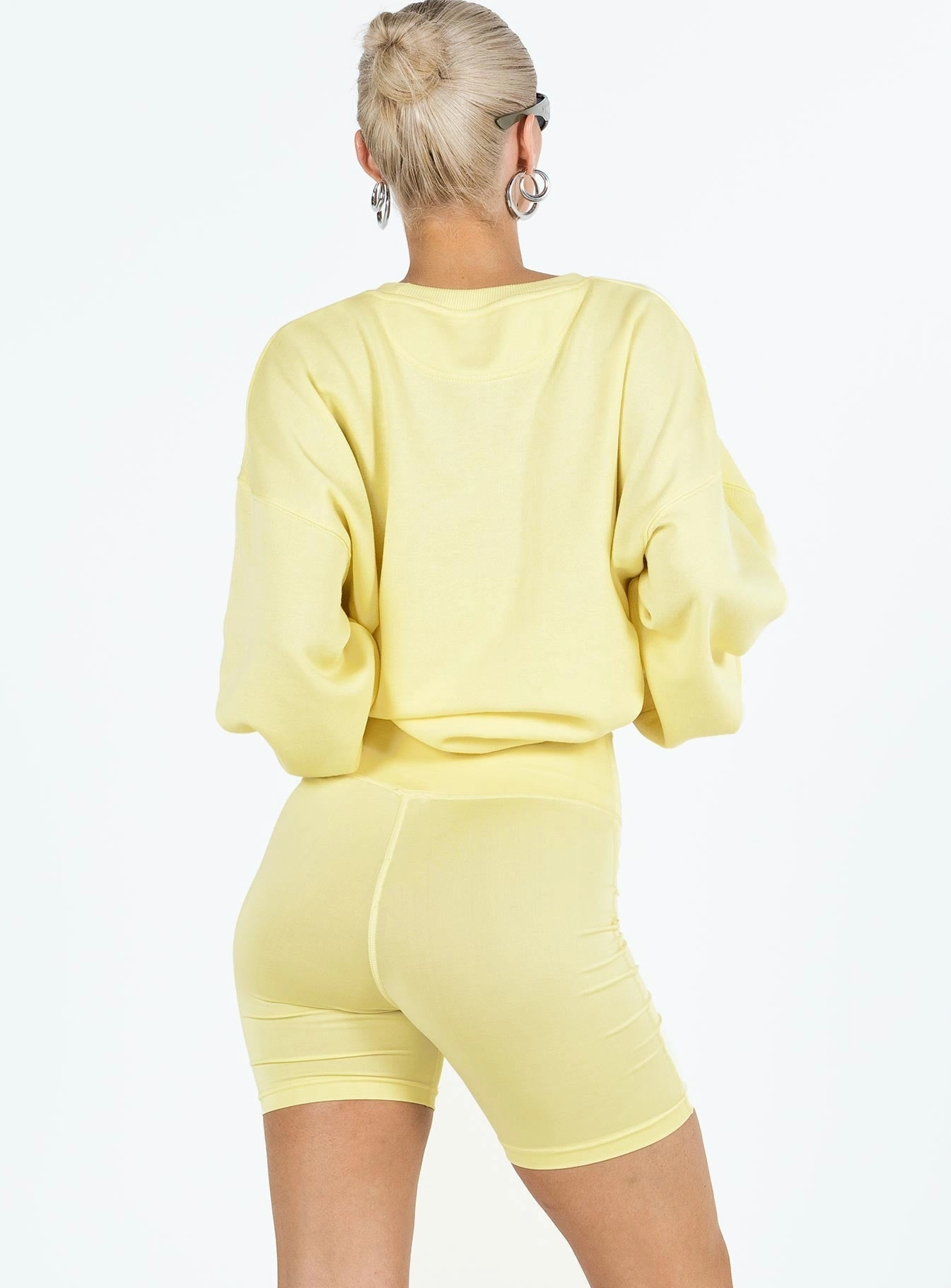 Princess Polly Bike Shorts Cursive Text Lemon / Eggshell Tagless Labeling