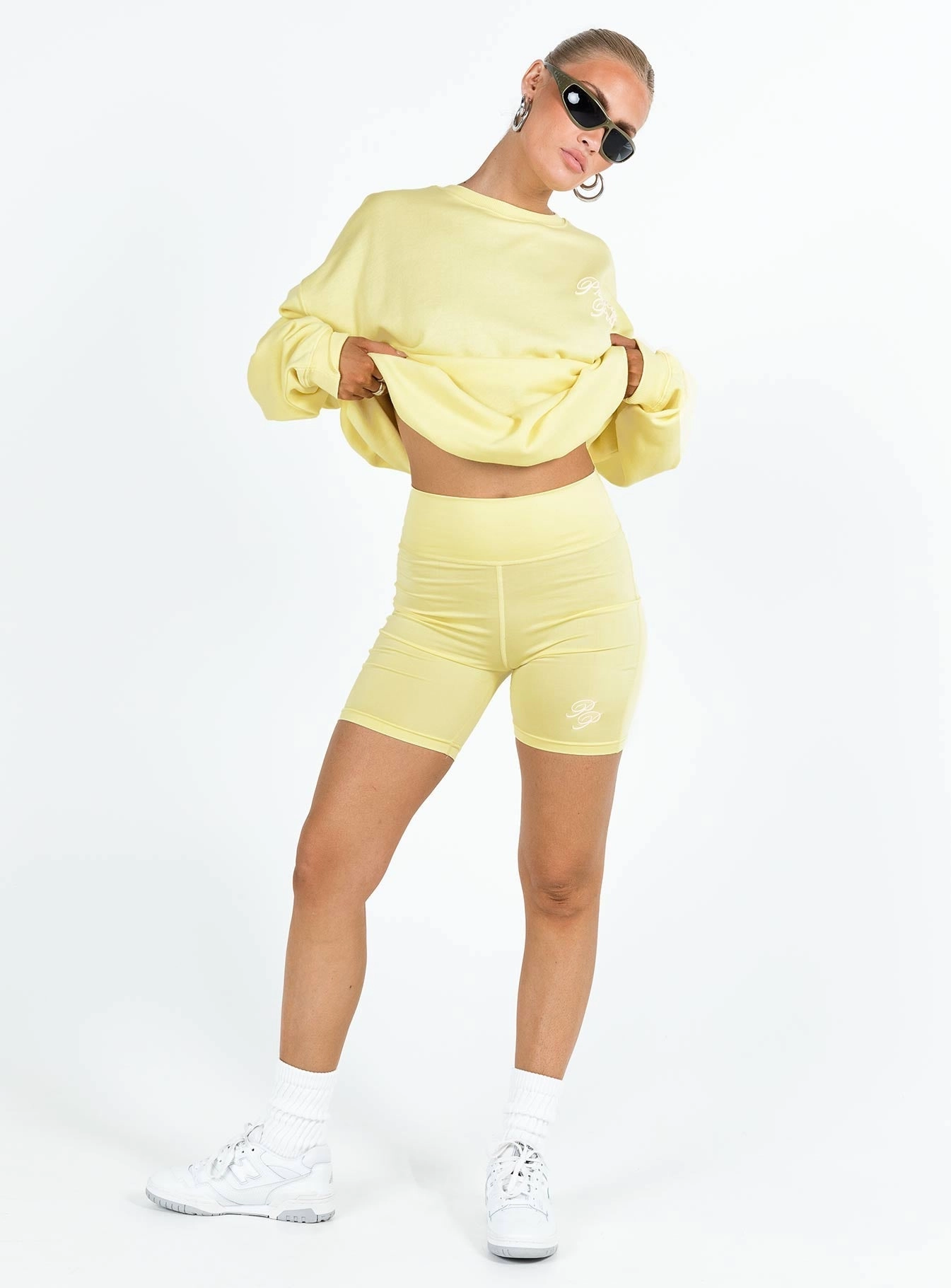 Princess Polly Bike Shorts Cursive Text Lemon / Eggshell Comfy Motion