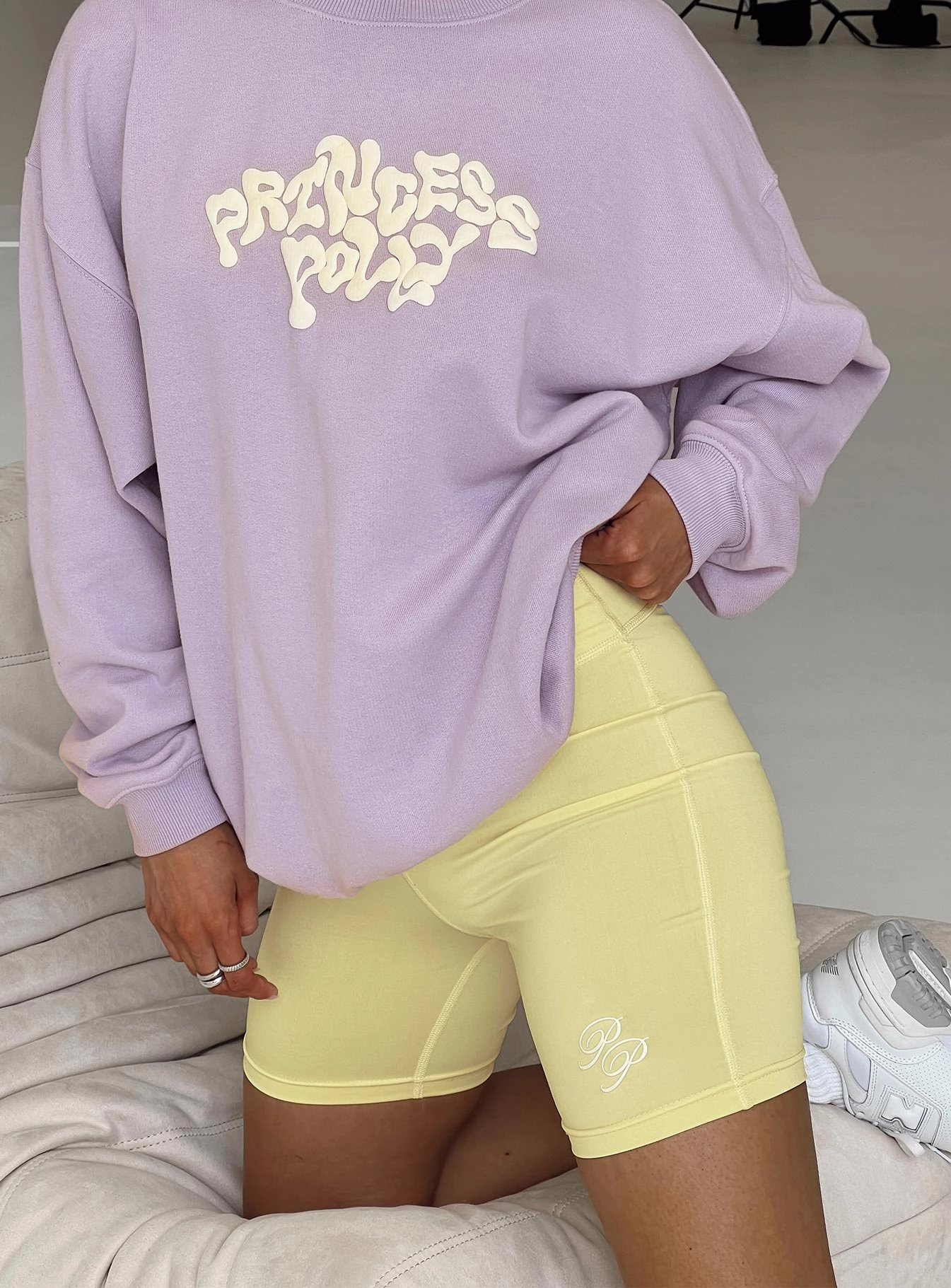camisole Princess Polly Bike Shorts Cursive Text Lemon / Eggshell