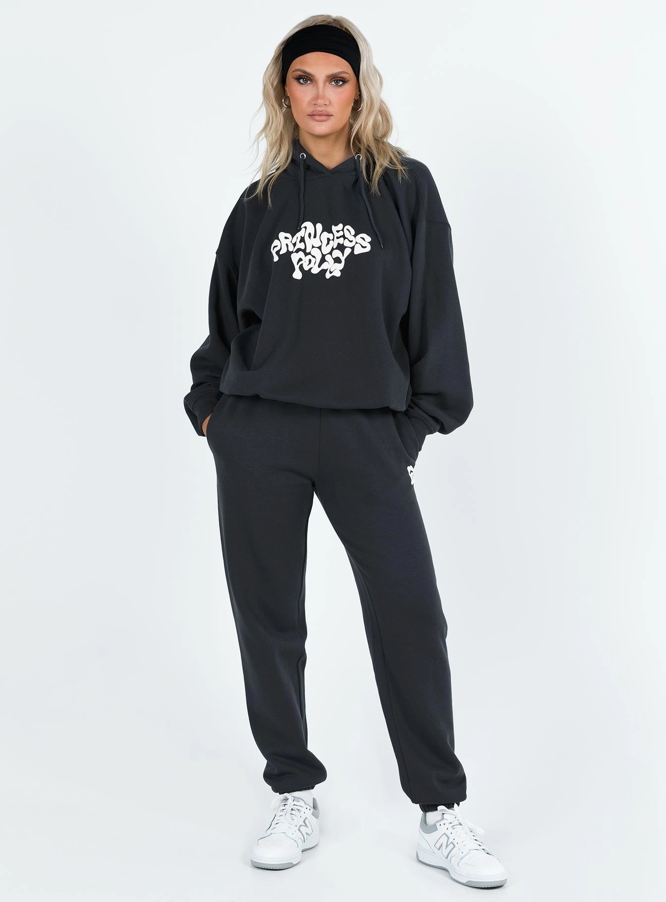 Soft Layers Prairie dog like Princess Polly Hooded Sweatshirt Squiggle Text Black Sand / Eggshell