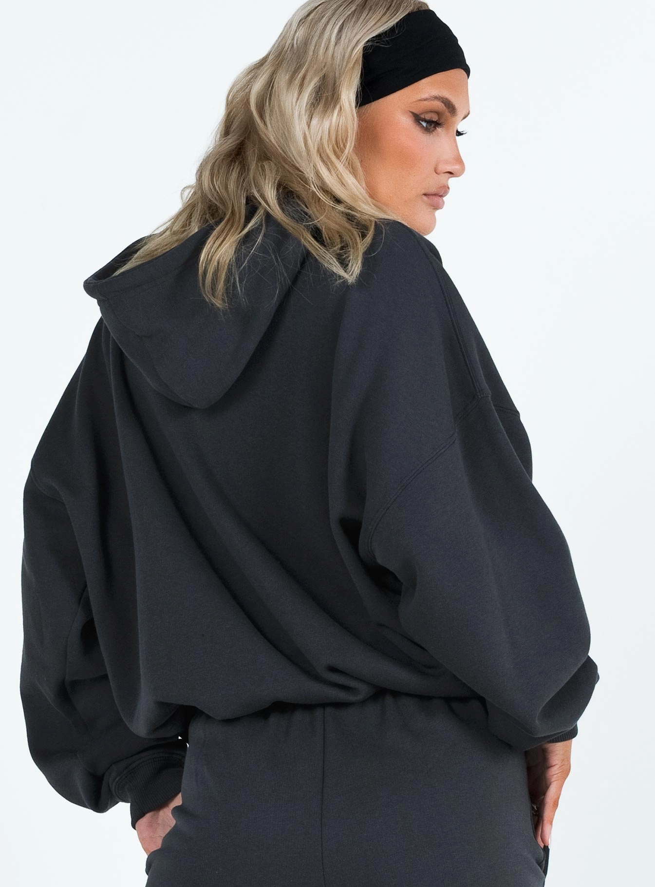 Outdoor Apparel Urban Day Princess Polly Hooded Sweatshirt Squiggle Text Black Sand / Eggshell