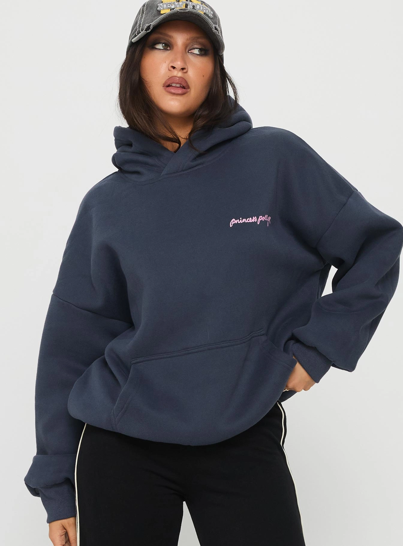 Princess Polly Love Letter Graphic Hoodie Slate Grey Flexible Comfort