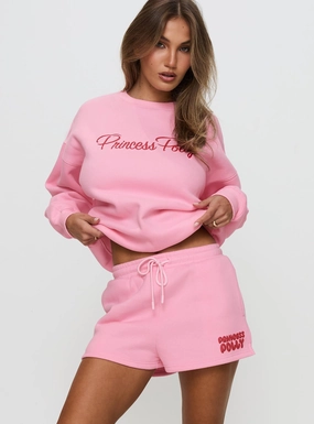 Princess Polly Sweat Short Bubble Text Pink / Red Sports use