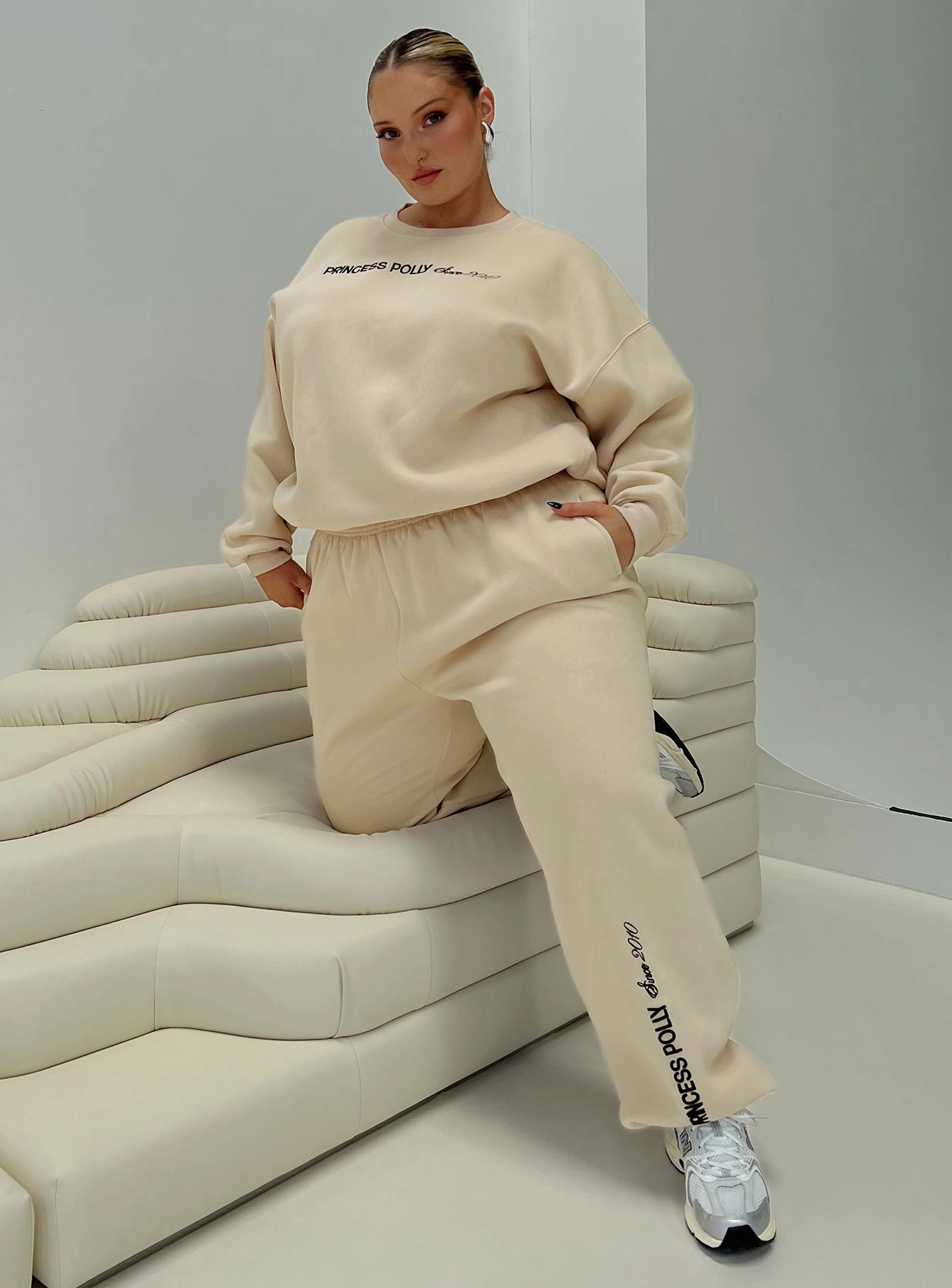 Reflective Trim Options Princess Polly Track Pants Block / Cursive Text Stone Curve