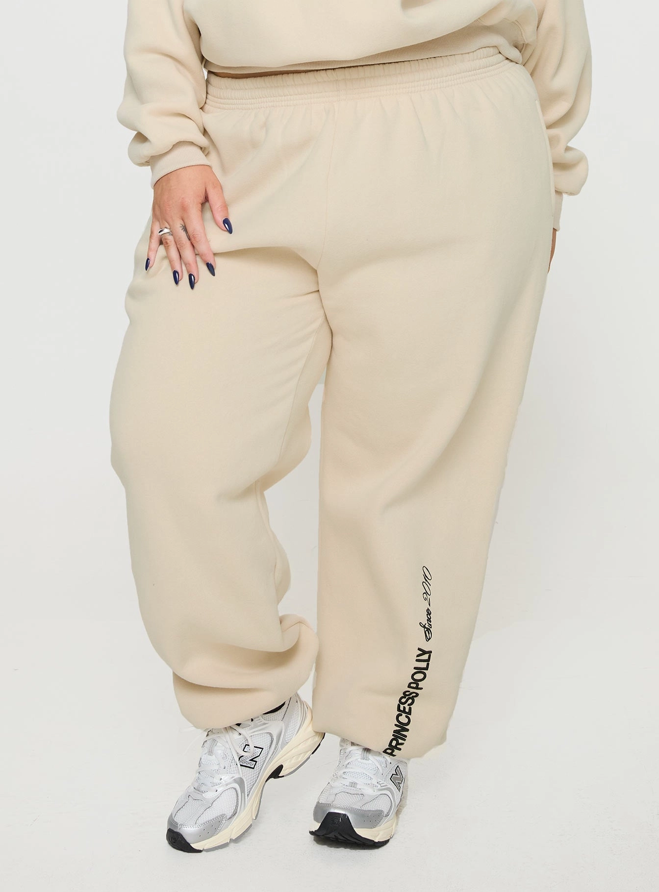 Odor Control Treatment Chafe-Free Fit Princess Polly Track Pants Block / Cursive Text Stone Curve