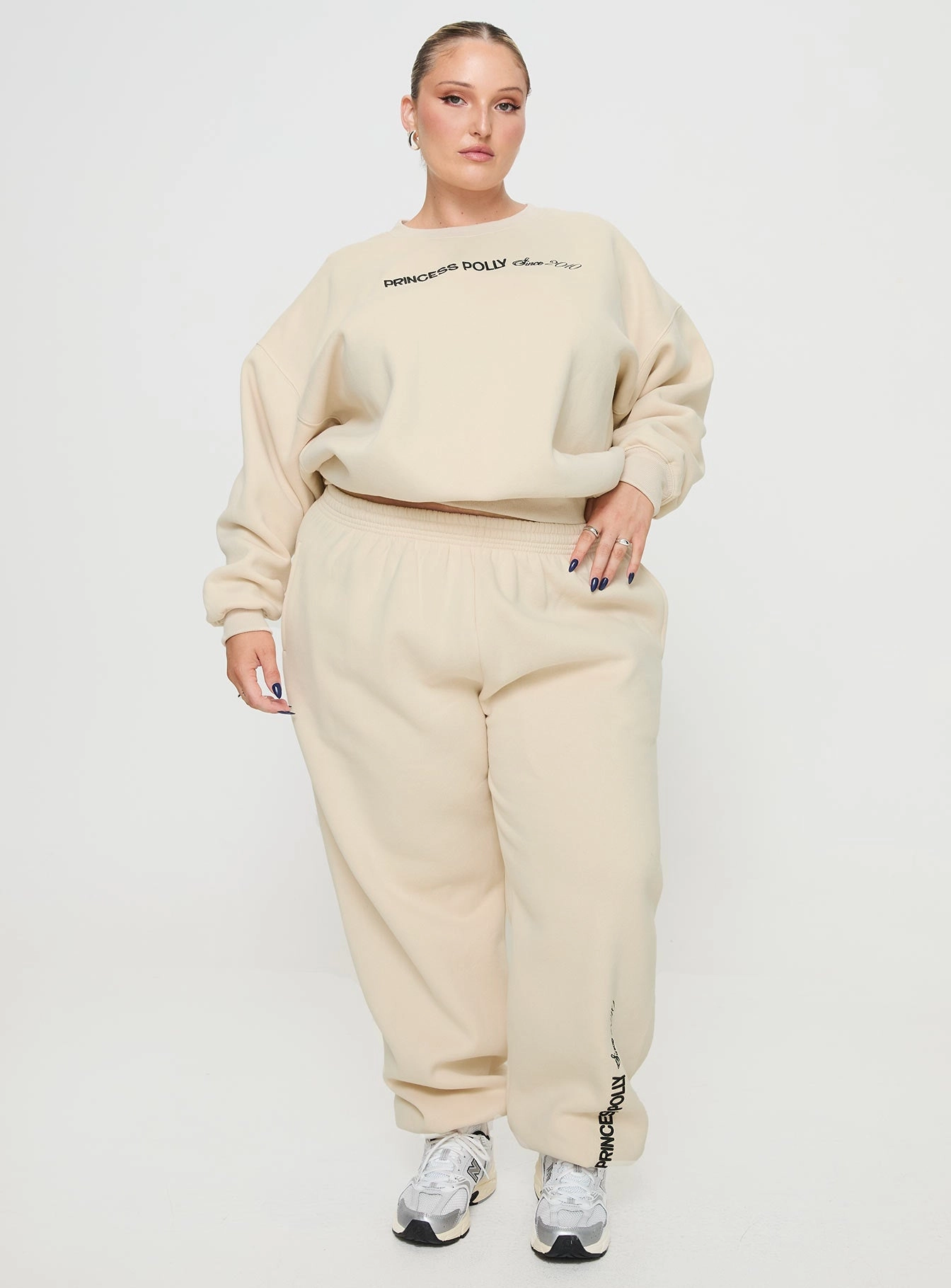 Princess Polly Track Pants Block / Cursive Text Stone Curve Lightweight Layer EcoFriendlyMaterials