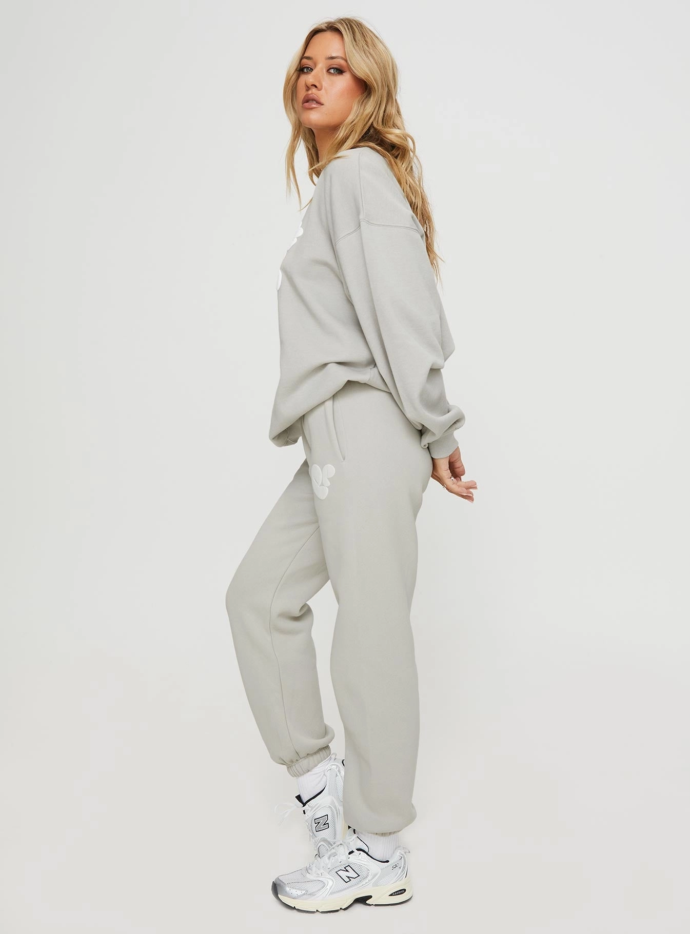 Princess Polly Track Pants Bubble Text Grey / Cloud White Perfect Comfort anti slip grip