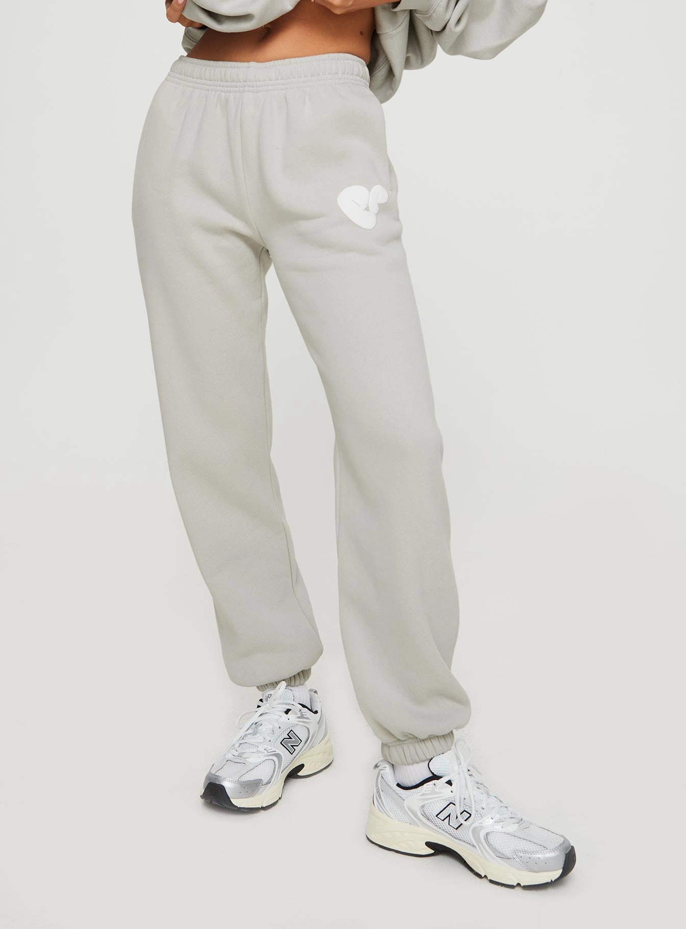 Princess Polly Track Pants Bubble Text Grey / Cloud White Active Comfort Reflective accents