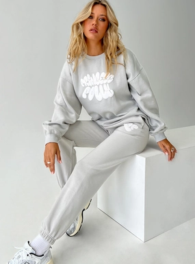 Active Wear Princess Polly Track Pants Bubble Text Grey / Cloud White