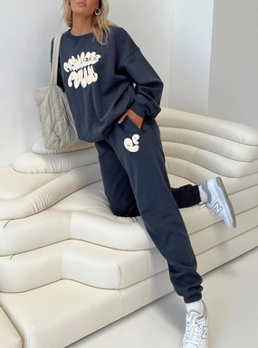 Smart Design FrictionResistantEdging Princess Polly Track Pants Bubble Text Slate / Eggshell