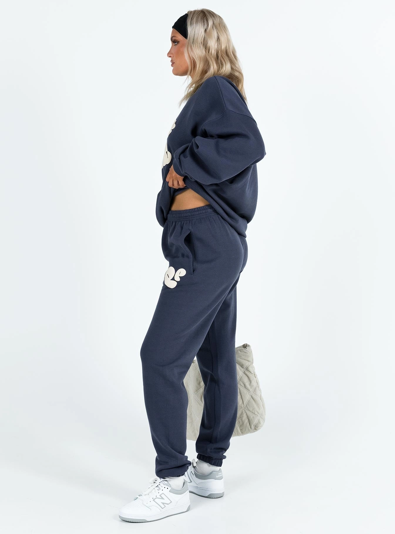 Tagless label Princess Polly Track Pants Bubble Text Slate / Eggshell