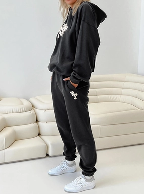 Cool Weather Princess Polly Track Pants Squiggle Text Black Sand / Eggshell