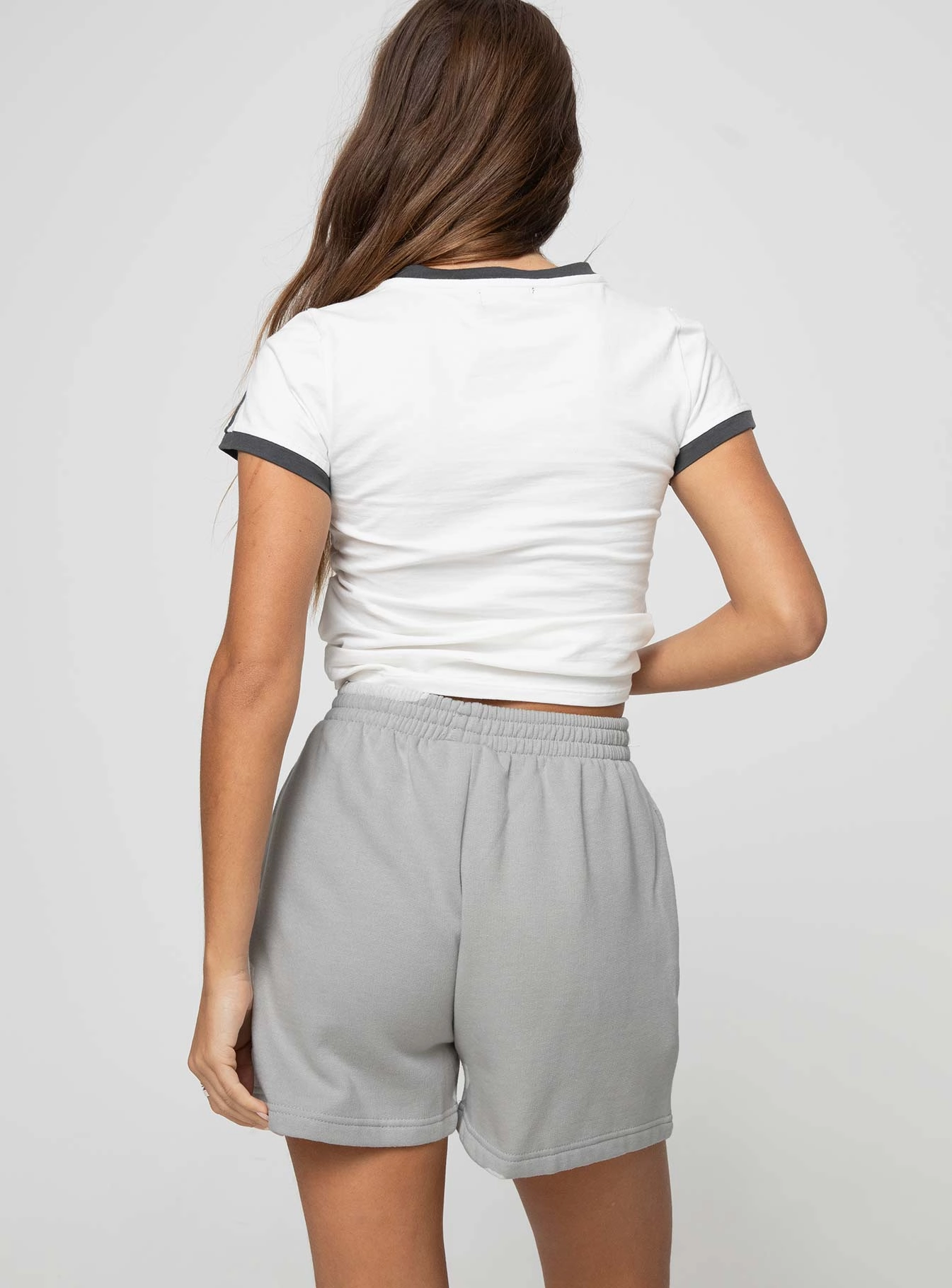 Simple Vibe Urban Mood Princess Polly Track Shorts Cursive Text Grey / Blue