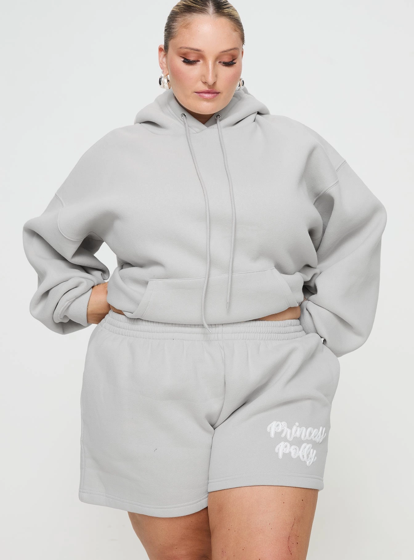 Sport Style Fit Princess Polly Track Shorts Puff Text Grey Curve