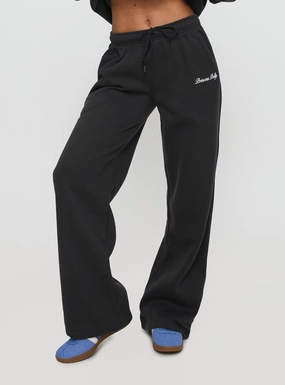 Training Wear Sport Fit Princess Polly Wide Leg Track Pant Bubble Script Charcoal