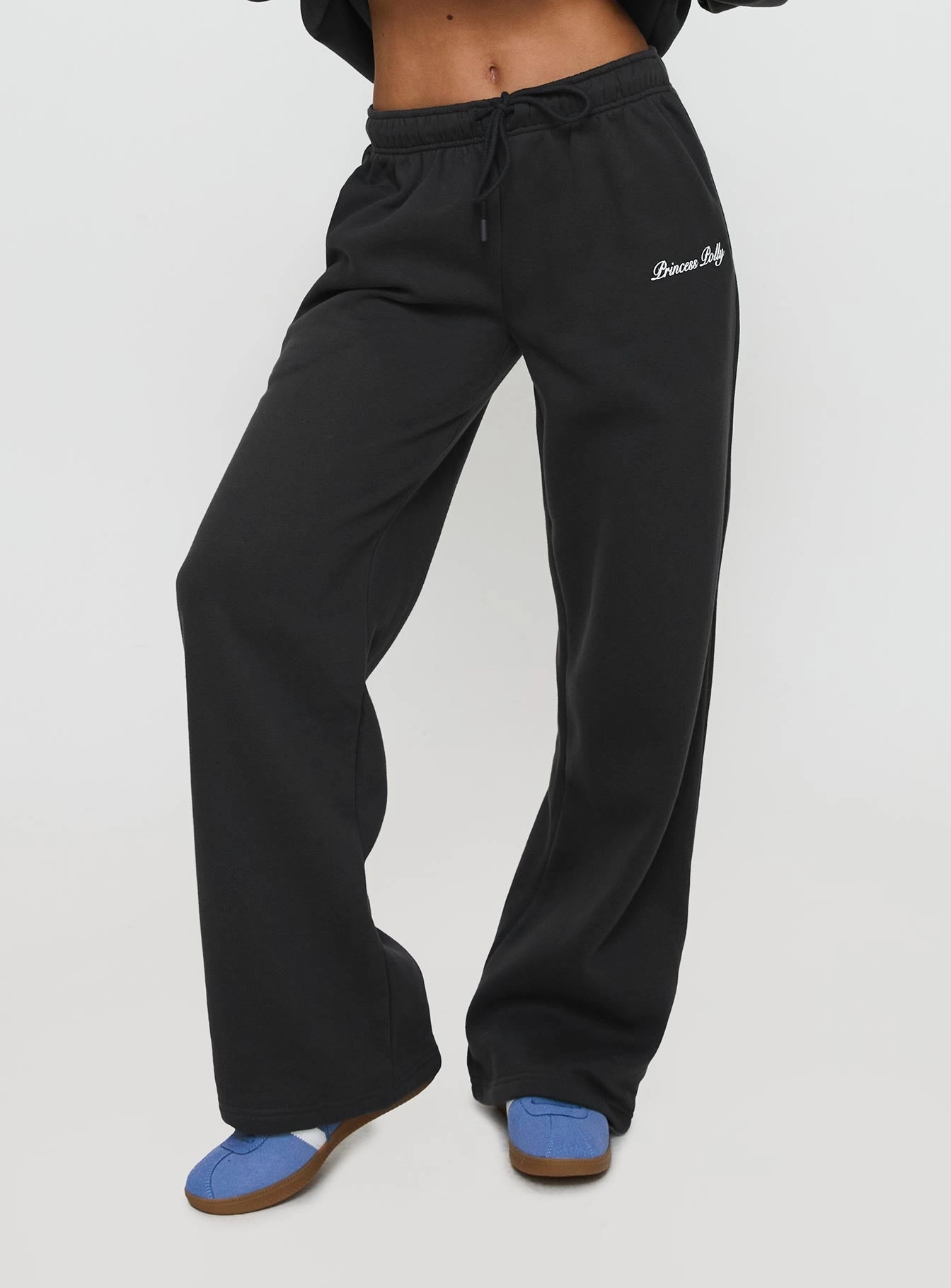 Training Wear Sport Fit Princess Polly Wide Leg Track Pant Bubble Script Charcoal