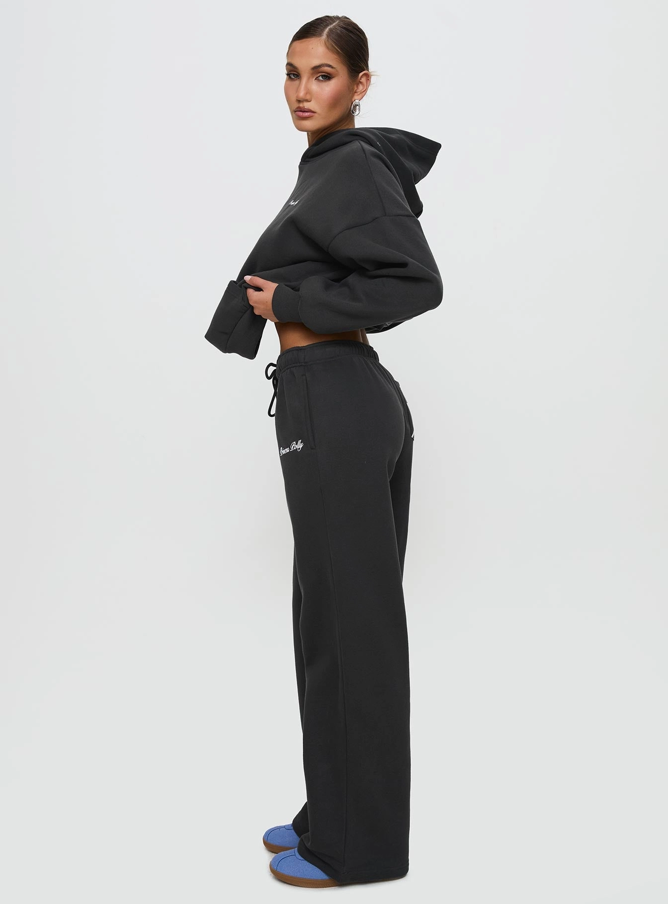 Body shaping Princess Polly Wide Leg Track Pant Bubble Script Charcoal