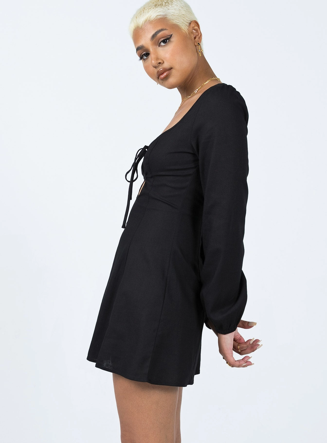 Mood Casual Sheer Panel Arabela Mini Dress Black