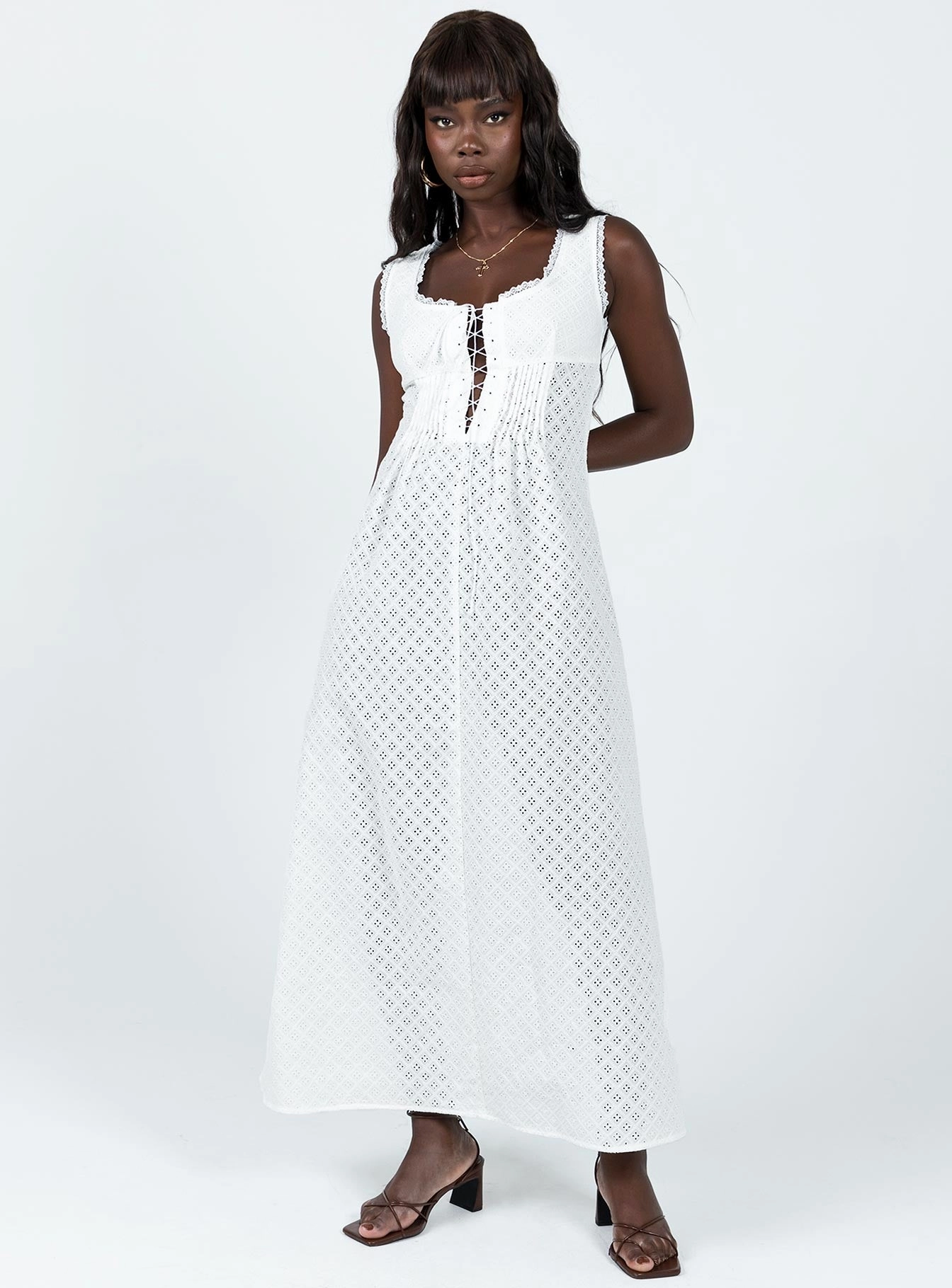 Eason Maxi Dress White Color-Blocked Soft Shape