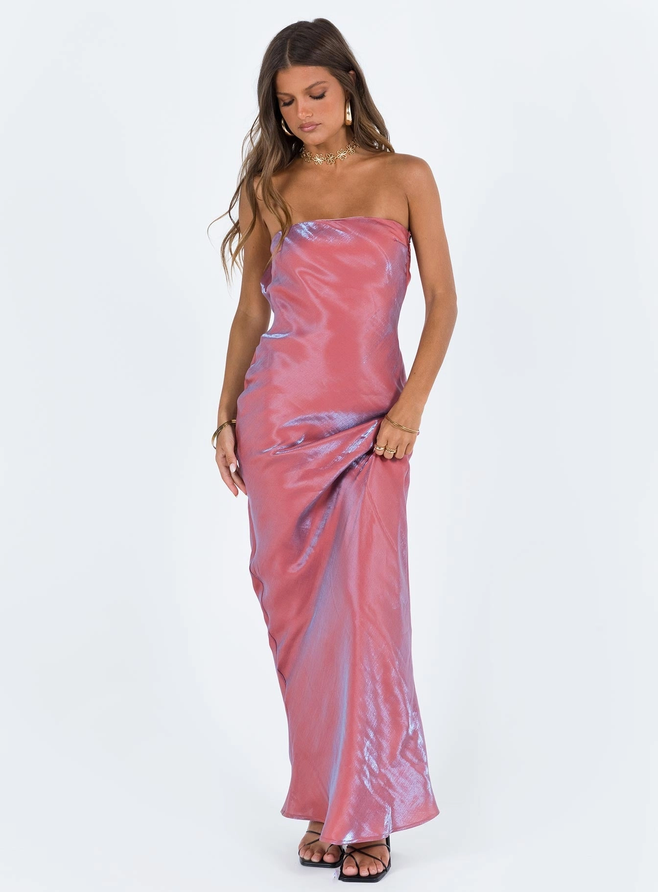 Aysa Strapless Maxi Dress Pink Grass Soft