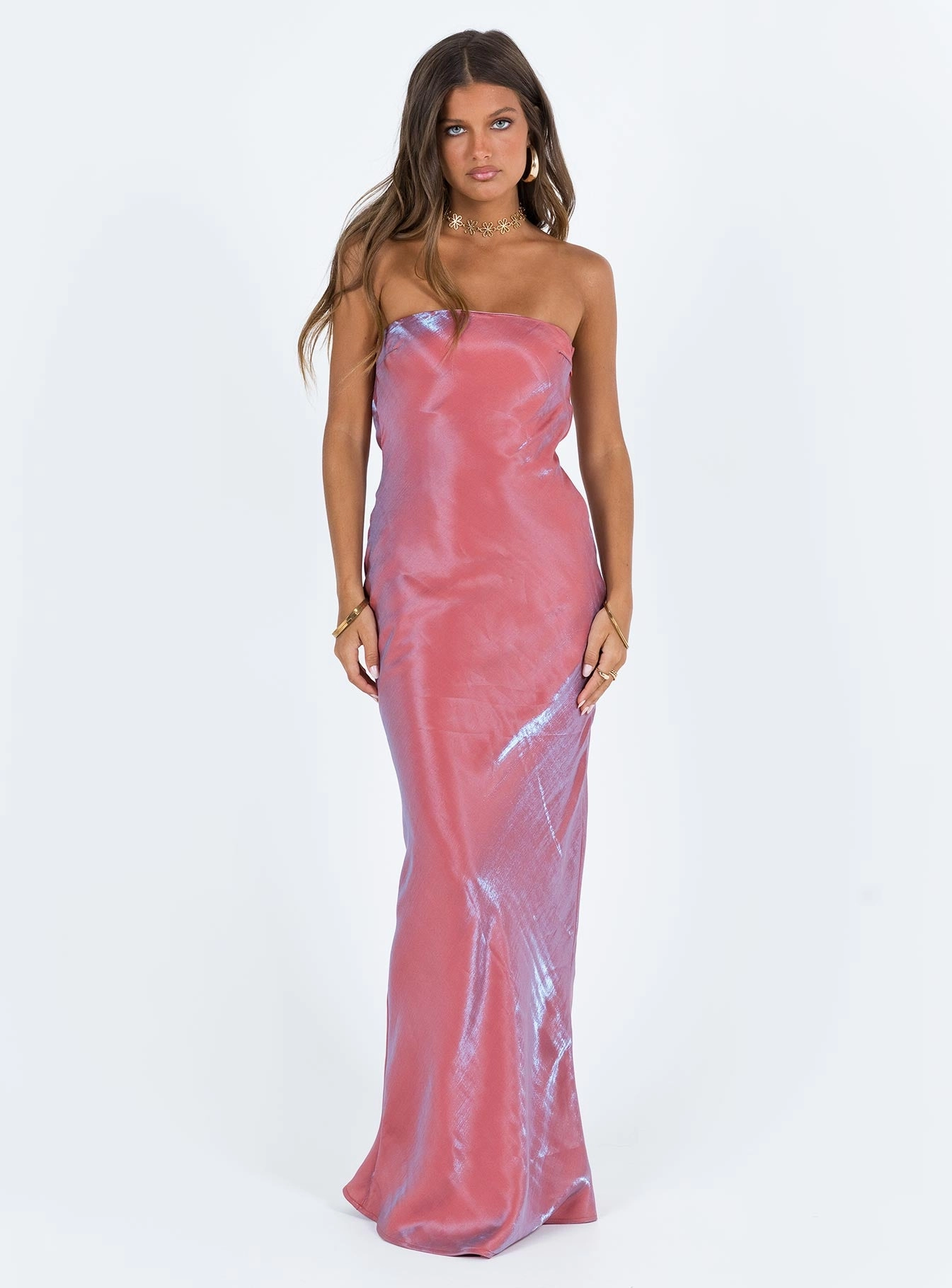 Mood Focused Crisp Silhouette Aysa Strapless Maxi Dress Pink