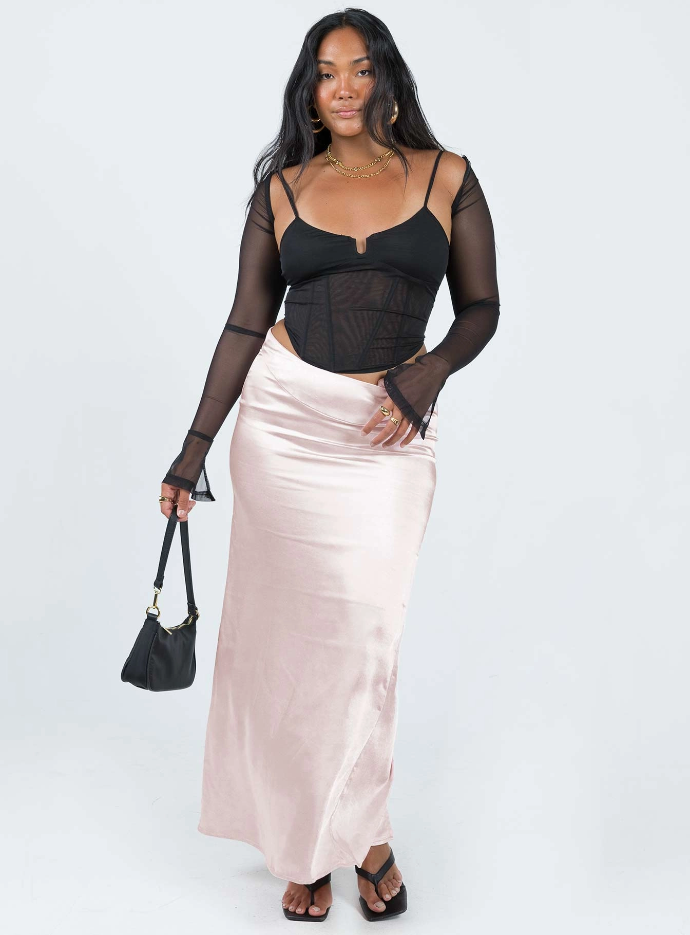 Abstract Motif Functional Detail Promenade Maxi Skirt Pink