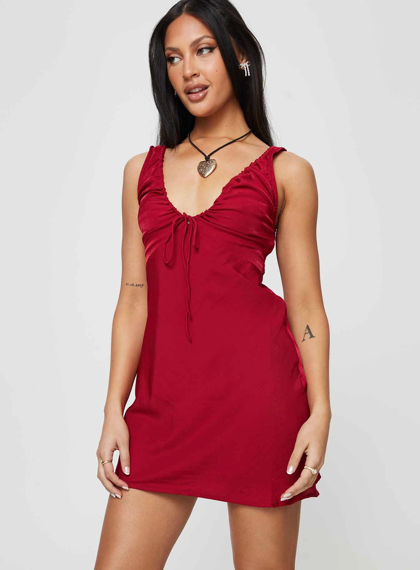 Bareena Mini Dress Burgundy Light And Airy Matte Fabric