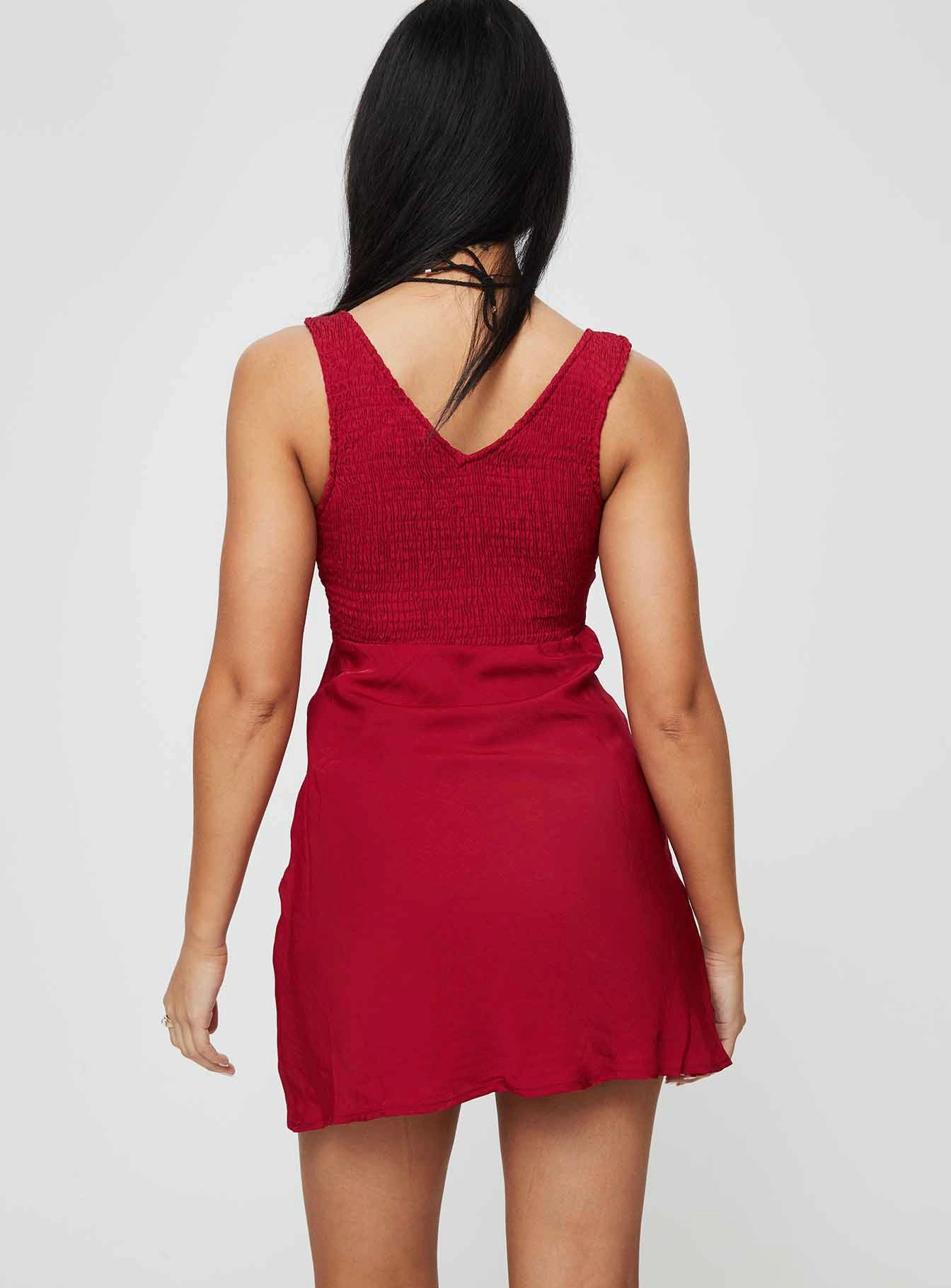 Timeless Style Metallic Finish Bareena Mini Dress Burgundy