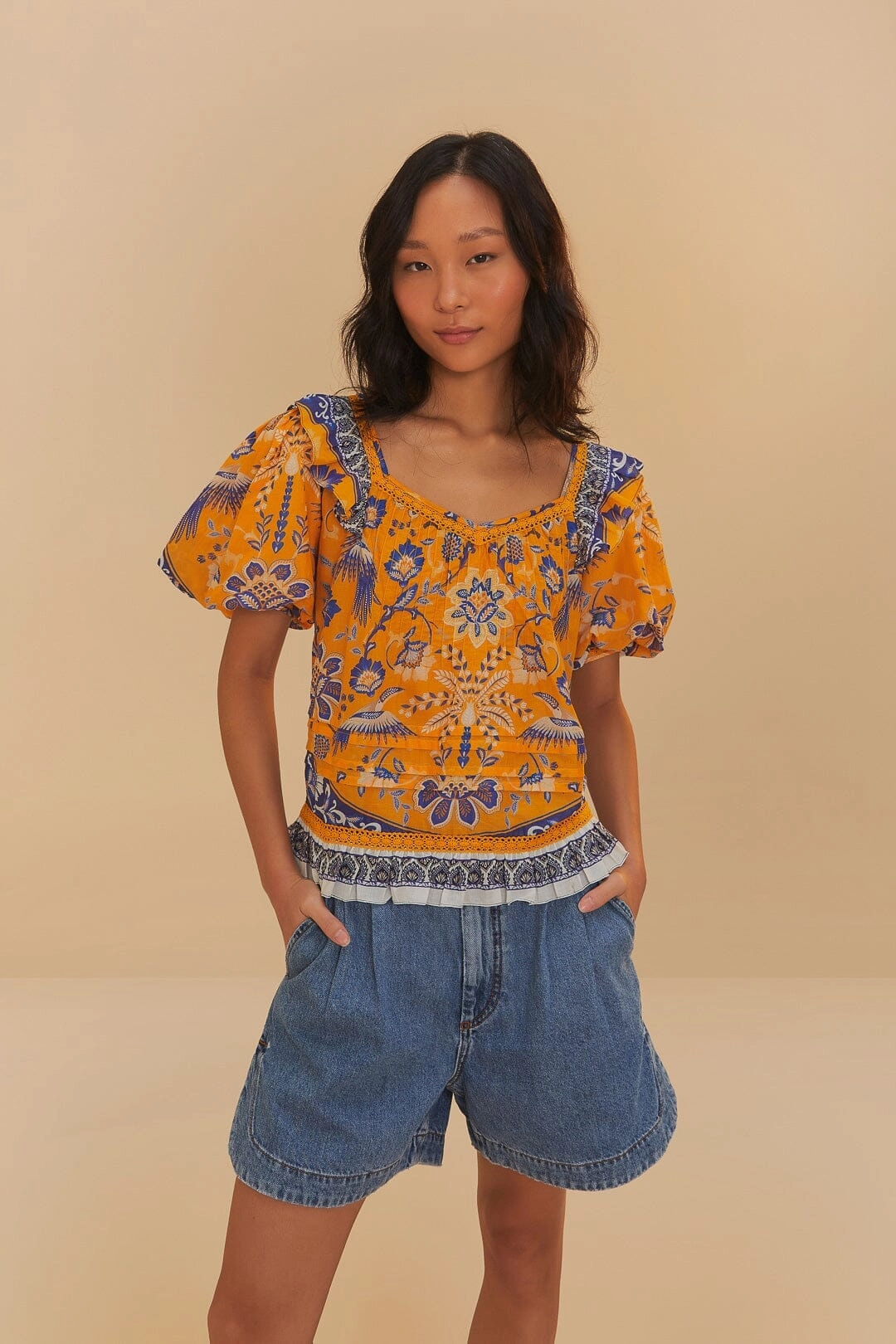 Denim Pleated Shorts Performance Comfort Wrinkle Free Fabric