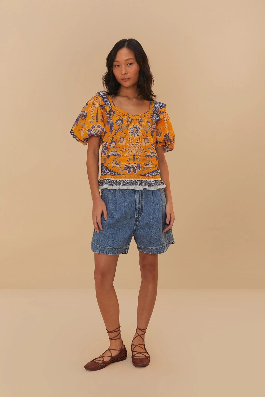 Denim Pleated Shorts Hot Day Easy Fit