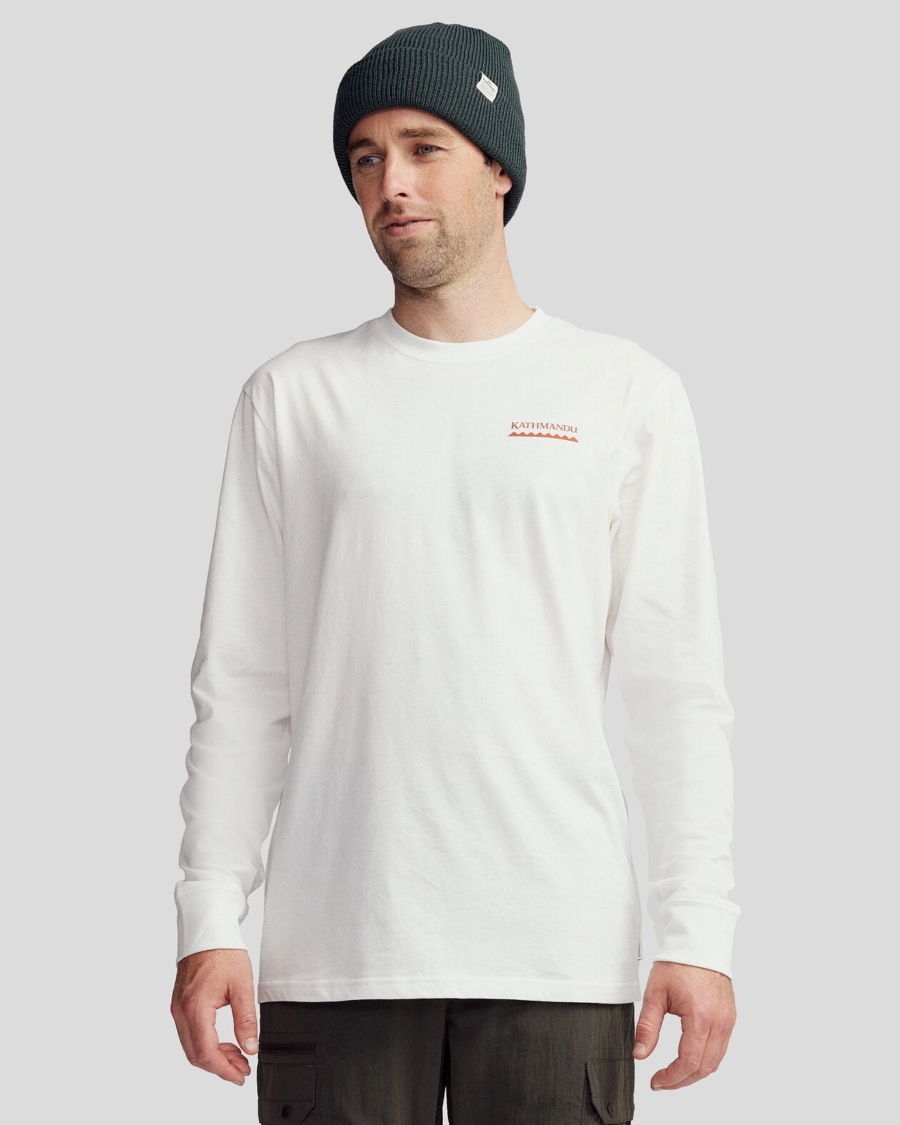 Relaxed Waistband Versatile Comfort Wear Heritage Logo Men's Organic Cotton L/S Tee - White/White