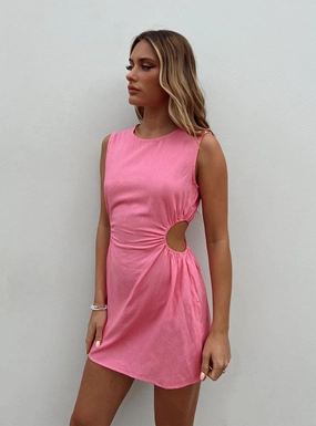 Satin Finish Mayzie Mini Dress Pink