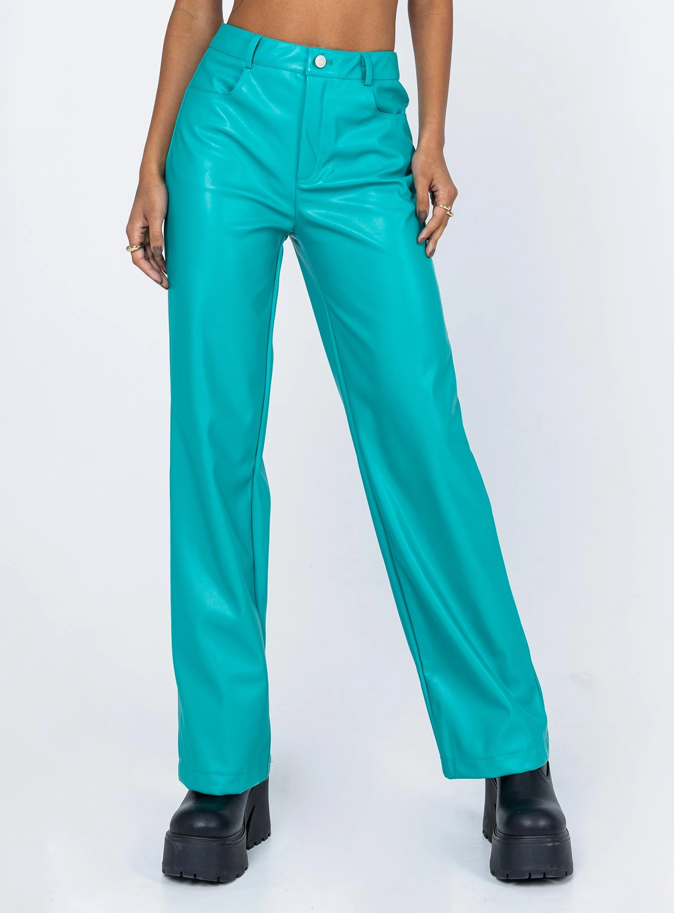Soft Brush Lining No Bunching Johnson PU Pants Teal