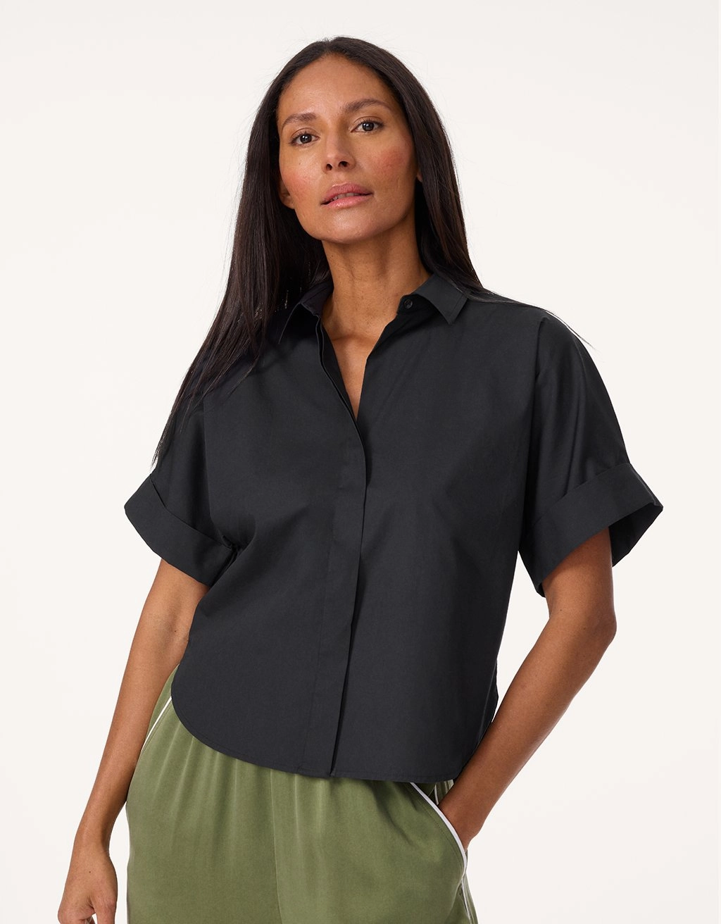 unsubscribed poplin short sleeve button down shirt Contemporary Look