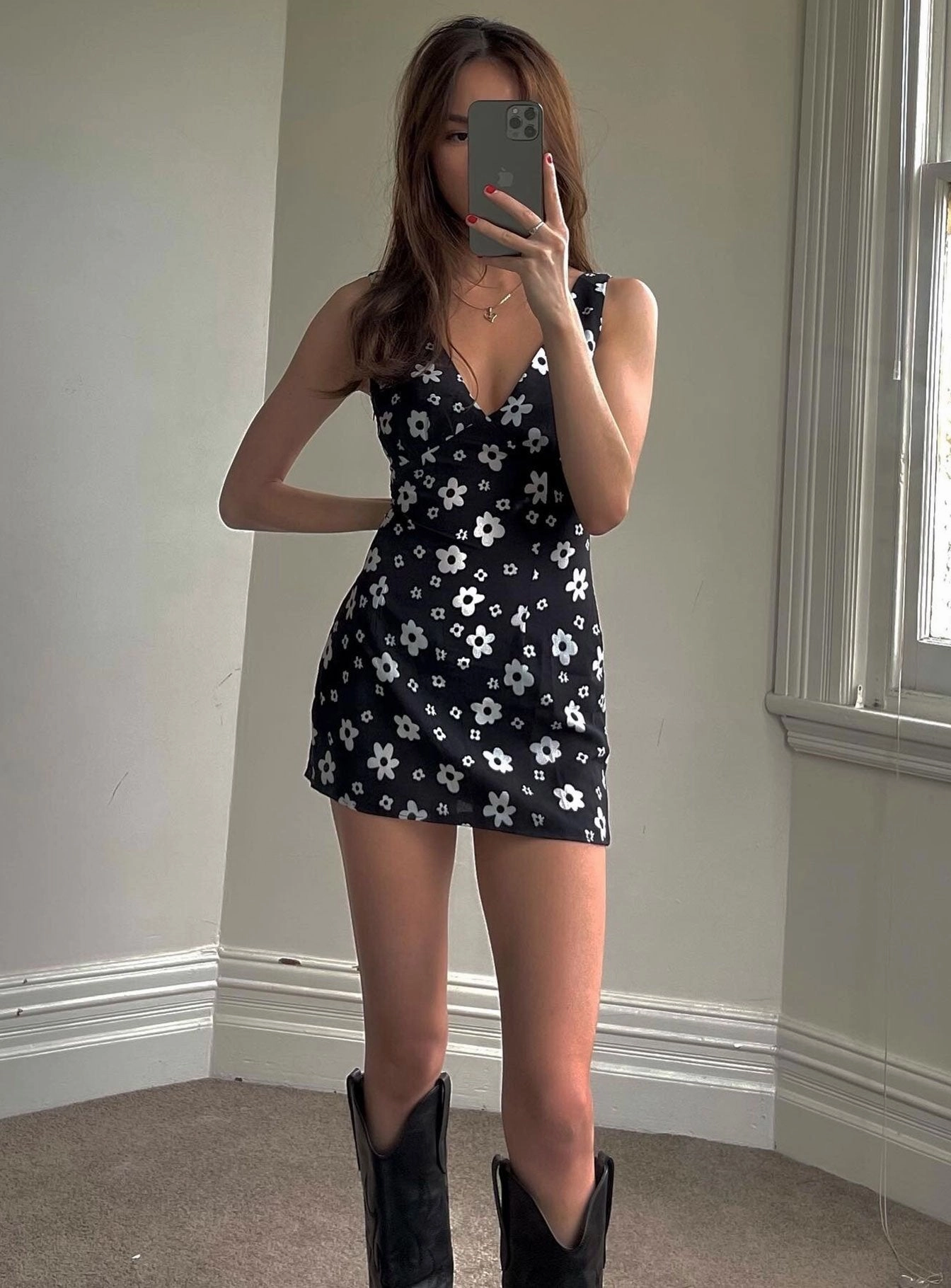 Quincy Mini Dress Black Pose Sweet