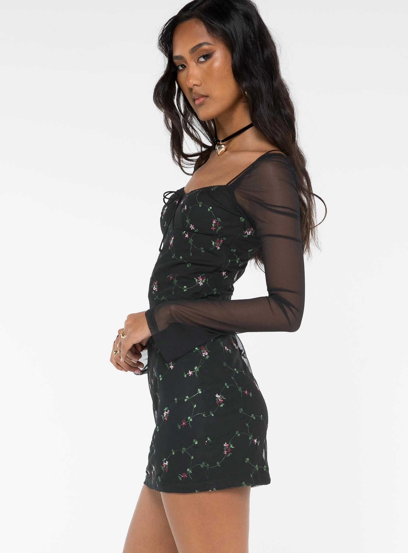 Petal Zone Quinny Long Sleeve Mini Dress Black