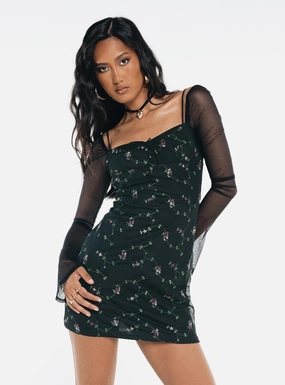 Quinny Long Sleeve Mini Dress Black Silky Movement Cozy And Stylish